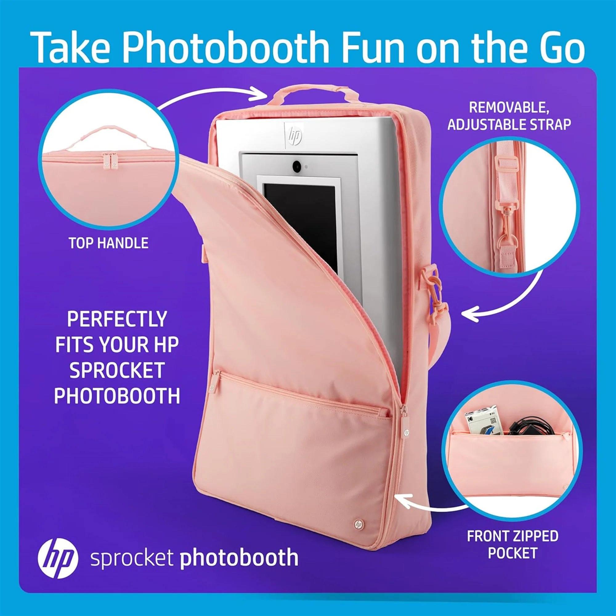 HP Premium Carrying Padded Storage Case w/Removable Shoulder Strap for Sprocket Photobooth (Pink) - Image 4