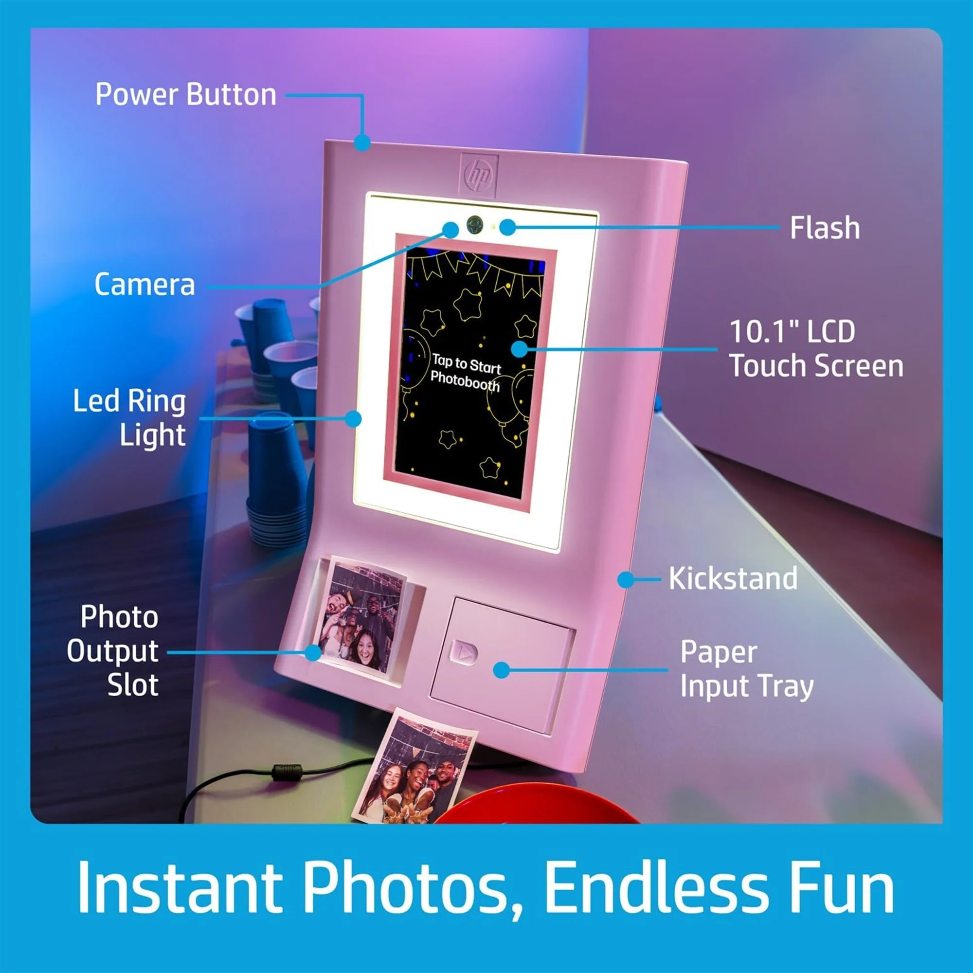 HP Sprocket Photobooth 3x4" Photo Printer (Pink) Bundle w/Zink Paper, Case, Screen Protector & More - Image 2