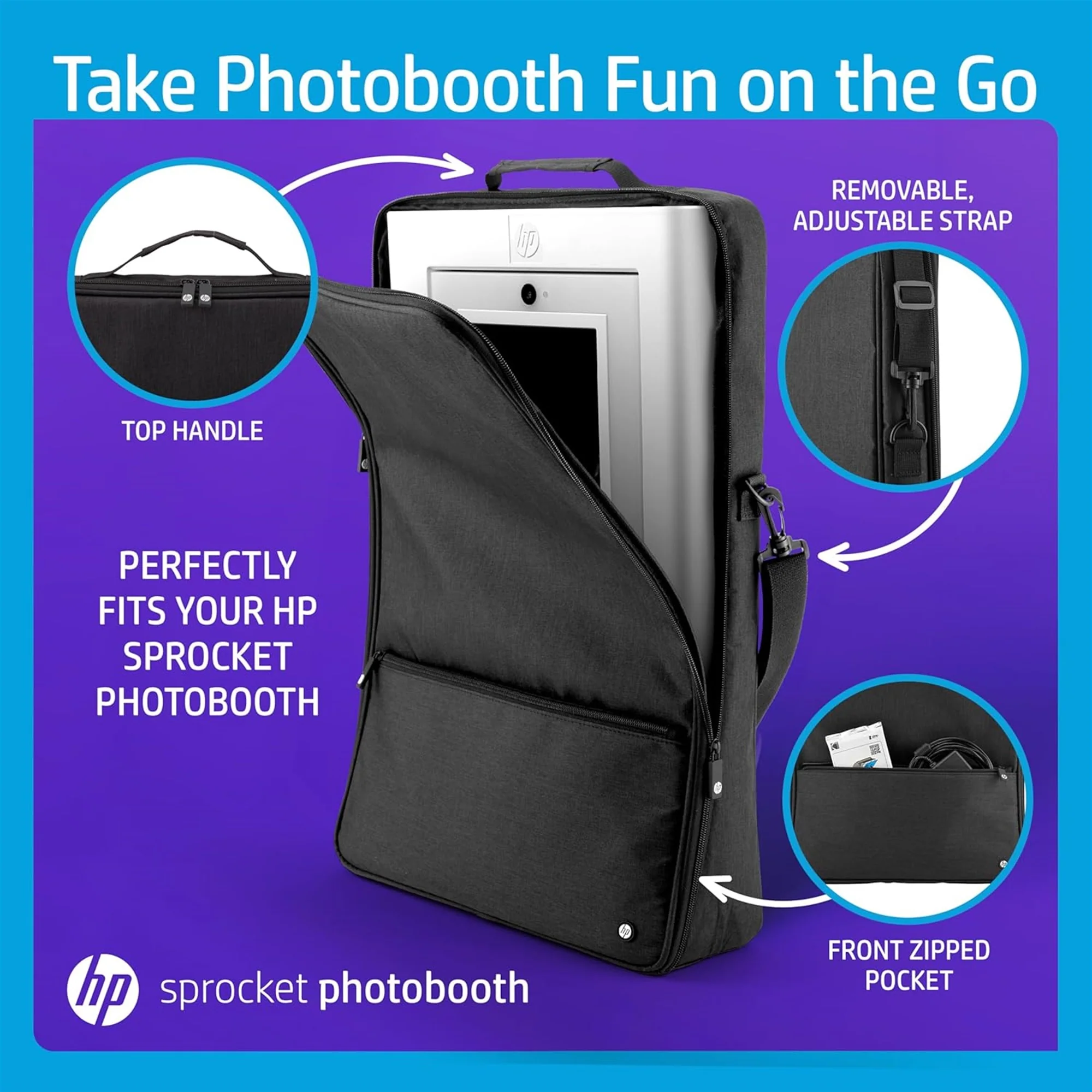 HP Sprocket Photobooth 3x4 Photo Printer (White) Bundle with Zink Paper (100 Sheets) & Carrying Case - Image 7