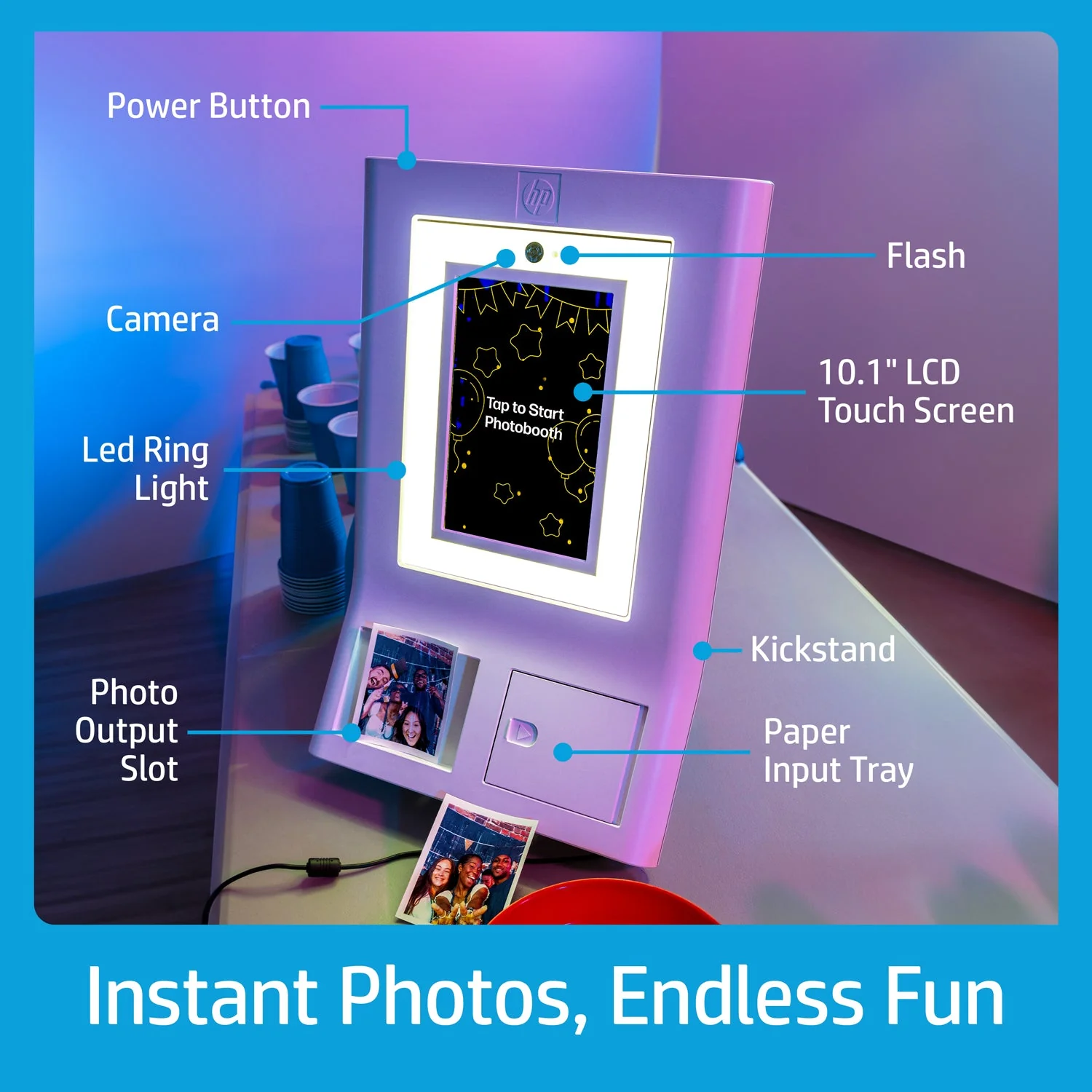 HP Sprocket Photobooth Instant 3x4” Color Photo Printer (White) - Image 5
