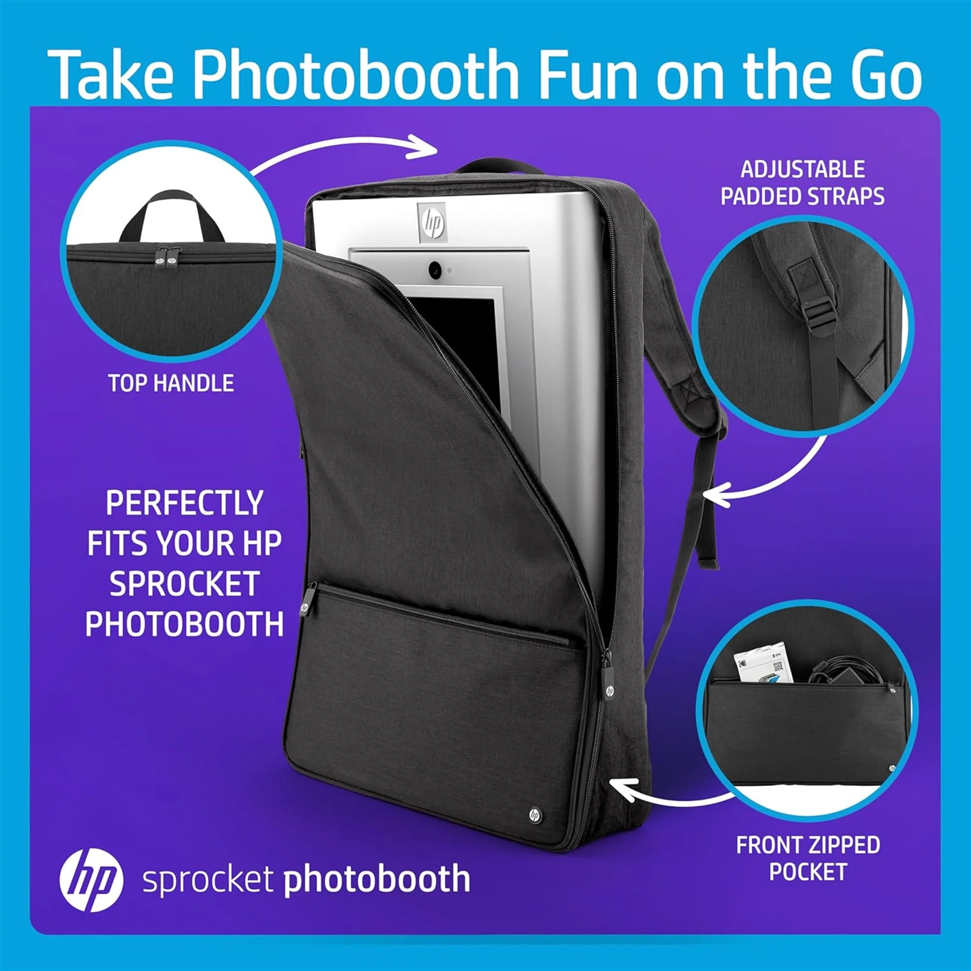 HP Sprocket Photobooth Travel Backpack (Black), Exclusively for the HP Sprocket Photobooth Printer - Image 4