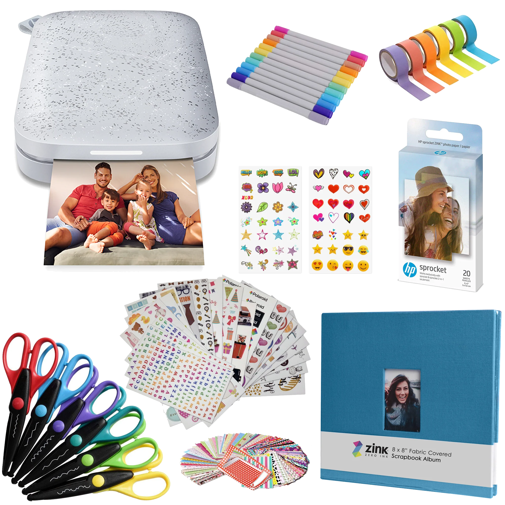 HP Sprocket Portable 2x3" Instant Photo Printer (Luna Pearl) Scrapbook Bundle